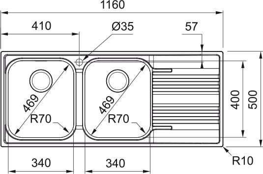 Franke SRX 621 Sağ Damlalıklı Çelik Eviye