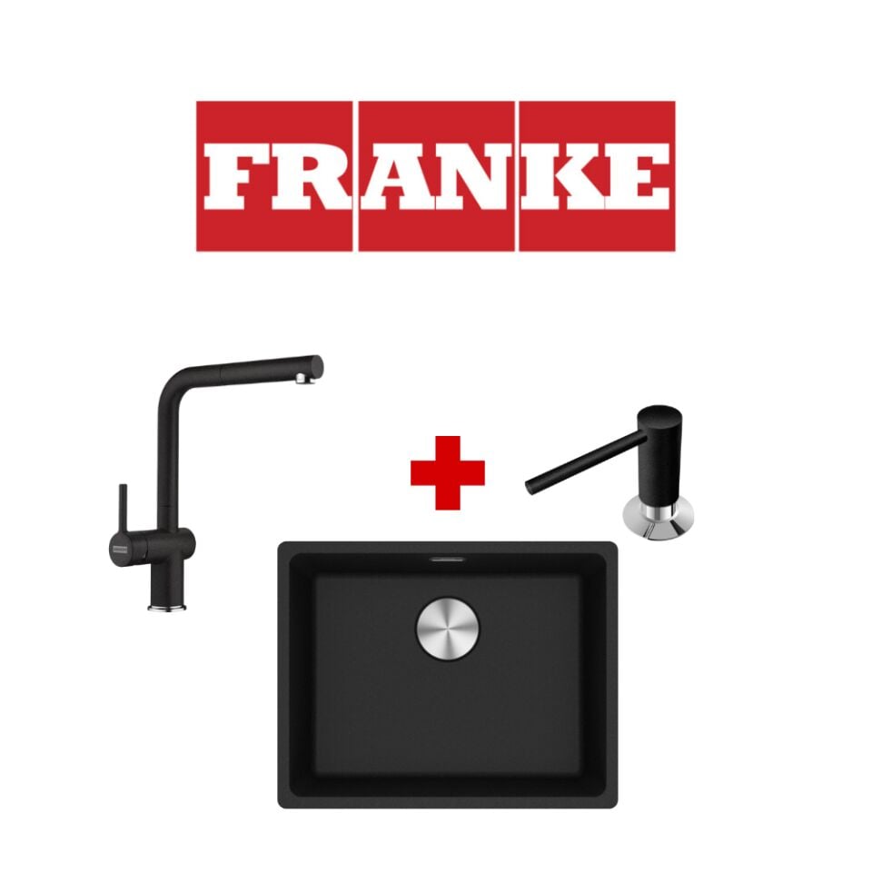 Franke Maris Mrg 110-52 Nero Granit Eviye ve Active Plus 2.0 Nero Armatür ve Nero Sıvı Sabunluk