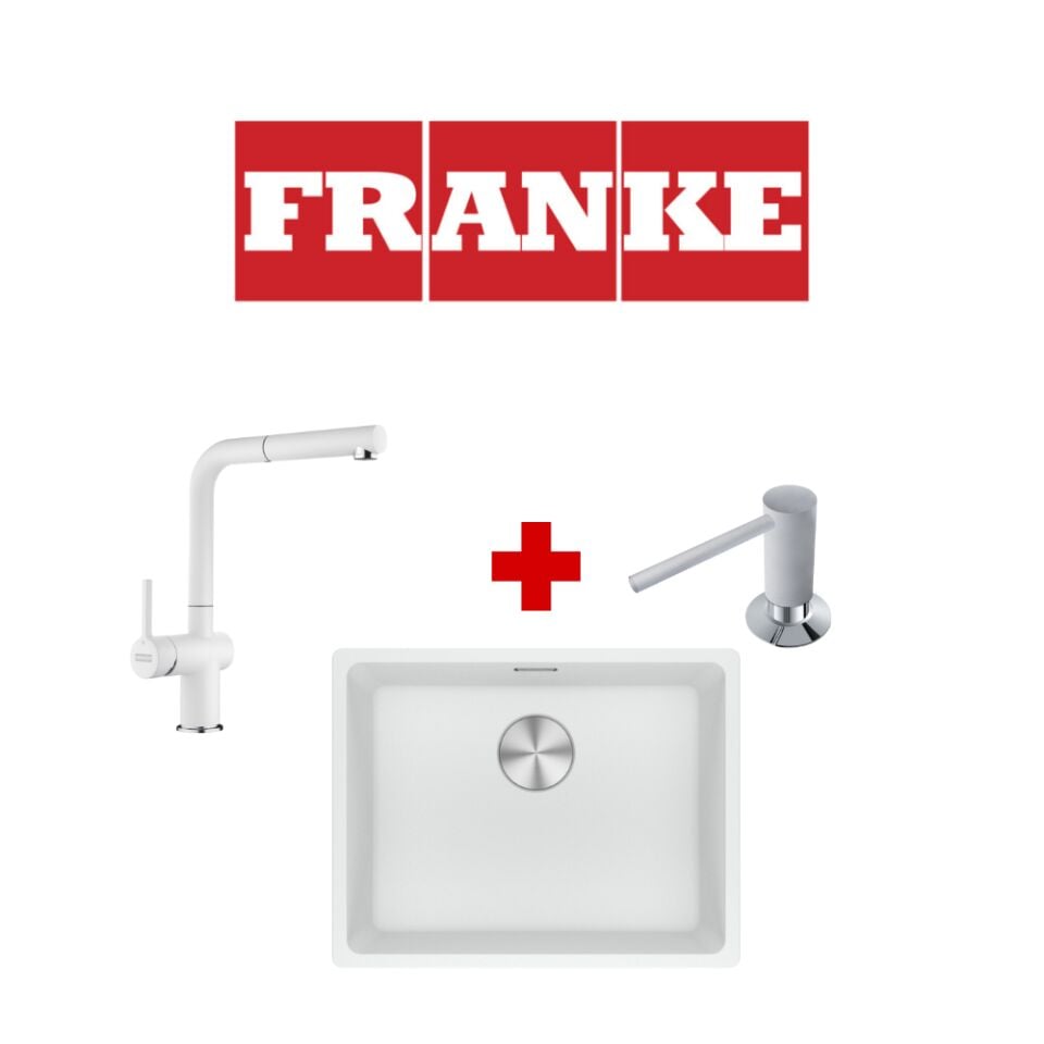 Franke Maris Mrg 110-52 Bianco Granit Eviye ve Active Plus 2.0 Bianco Armatür ve Bianco Sıvı Sabunluk