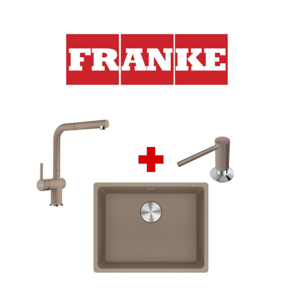 Franke Maris Mrg 110-52 Oyster Granit Eviye ve Active Plus 2.0 Oyster Armatür ve Oyster Sıvı Sabunluk