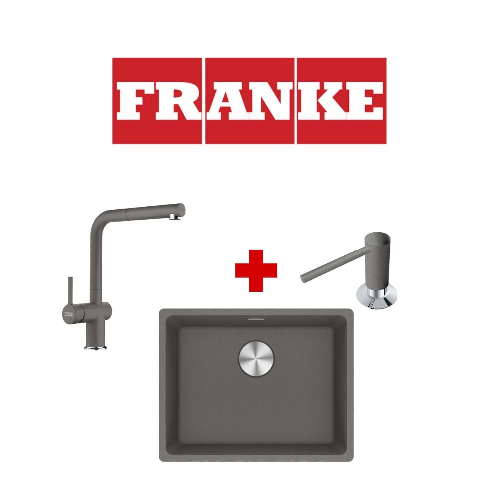 Franke Maris Mrg 110-52 Stone Grey Granit Eviye ve Active Plus 2.0 Stone Grey Armatür ve Stone Grey Sıvı Sabunluk