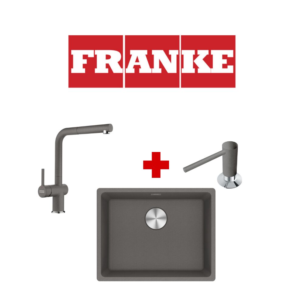 Franke Maris Mrg 110-52 Stone Grey Granit Eviye ve Active Plus 2.0 Stone Grey Armatür ve Stone Grey Sıvı Sabunluk
