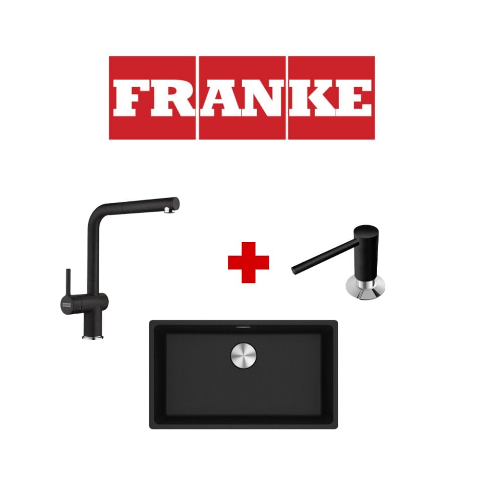 Franke Maris Mrg 110-72 Nero Granit Eviye ve Active Plus 2.0 Nero Armatür ve Nero Sıvı Sabunluk
