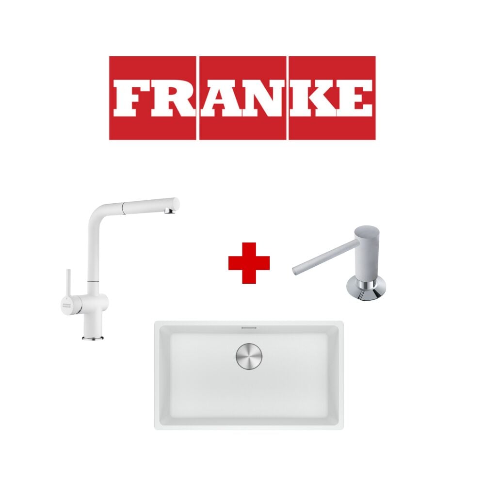 Franke Maris Mrg 110-72 Bianco Granit Eviye ve Active Plus 2.0 Bianco Armatür ve Bianco Sıvı Sabunluk