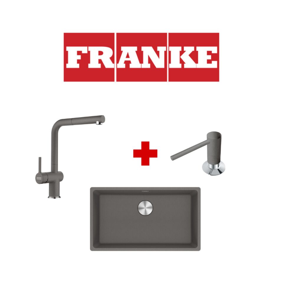 Franke Maris Mrg 110-72 Stone Grey Granit Eviye ve Active Plus 2.0 Stone Grey Armatür ve Stone Grey Sıvı Sabunluk