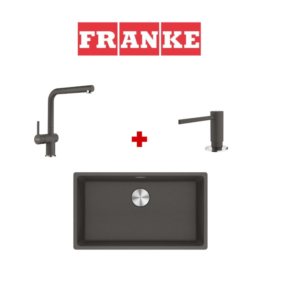Franke Maris Mrg 110-72 Slate Grey Granit Eviye ve Active Plus 2.0 Slate Grey Armatür ve Slate Grey Sıvı Sabunluk
