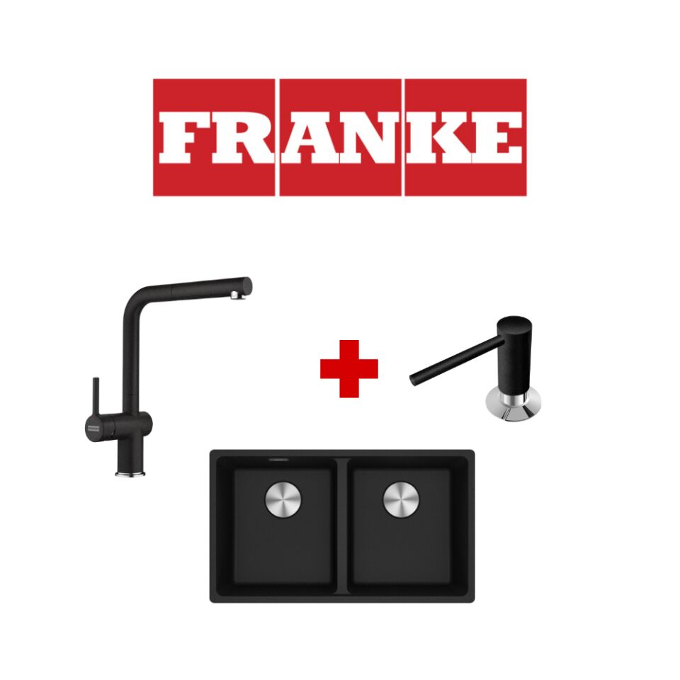 Franke Maris Mrg 120-35-35 Nero Granit Eviye ve Active Plus 2.0 Nero Armatür ve Nero Sıvı Sabunluk