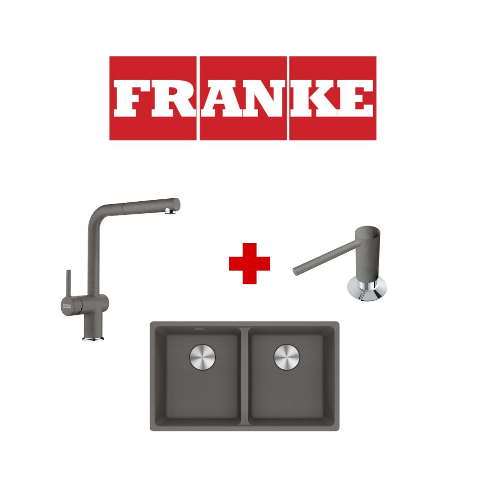 Franke Maris Mrg 120-35-35 Stone Grey Granit Eviye ve Active Plus 2.0 Stone Grey Armatür ve Stone Grey Sıvı Sabunluk