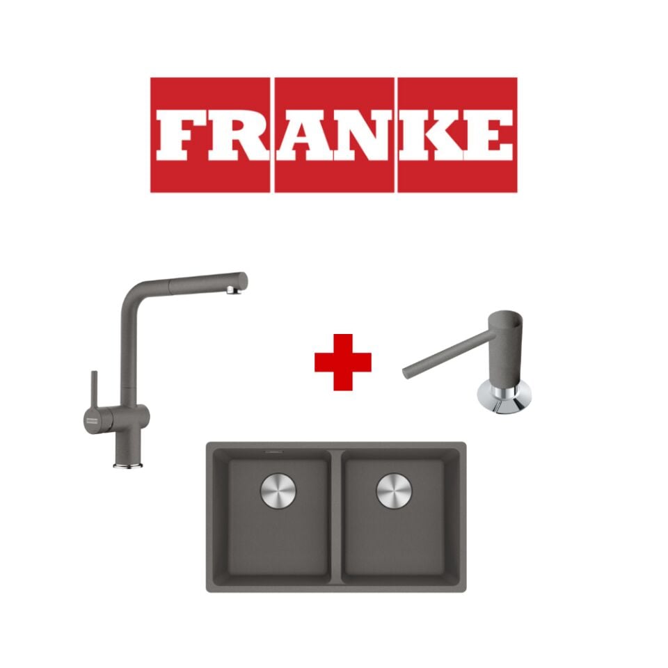 Franke Maris Mrg 120-35-35 Slate Grey Granit Eviye ve Active Plus 2.0 Slate Grey Armatür ve Slate Grey Sıvı Sabunluk