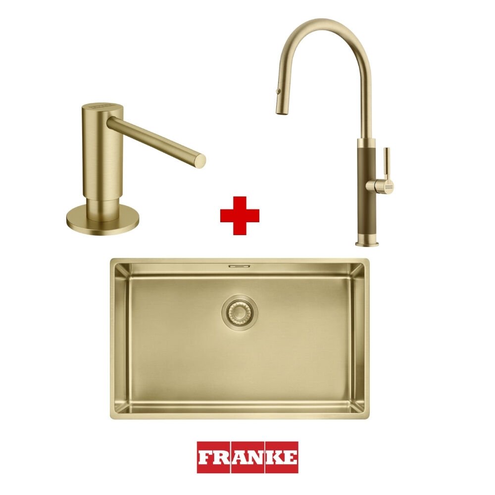 Franke Mythos Masterpiece BXM 210/110-68 Gold Eviye & Masterpiece Gold Armatür & Gold Sabunluk