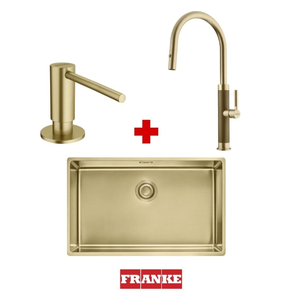 Franke Mythos Masterpiece BXM 210/110-68 Gold Eviye & Masterpiece Gold Armatür & Gold Sabunluk