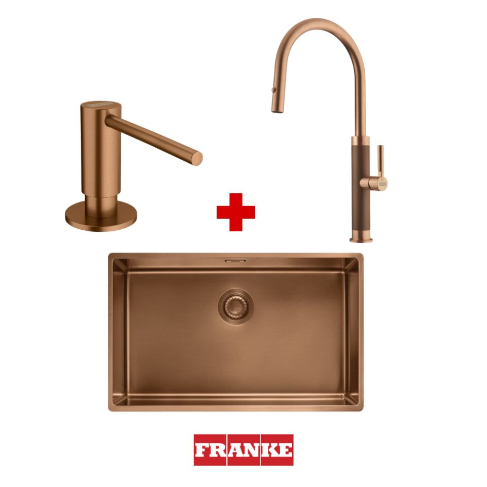 Franke Mythos Masterpiece BXM 210/110-68 Copper Eviye & Masterpiece Copper Armatür & Copper Sabunluk
