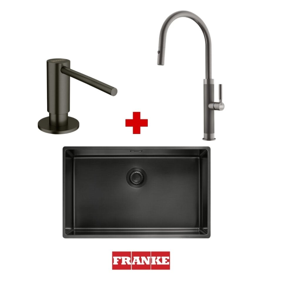Franke Mythos Masterpiece BXM 210/110-68 Antrasit Eviye & Masterpiece Antrasit Armatür & Antrasit Sabunluk