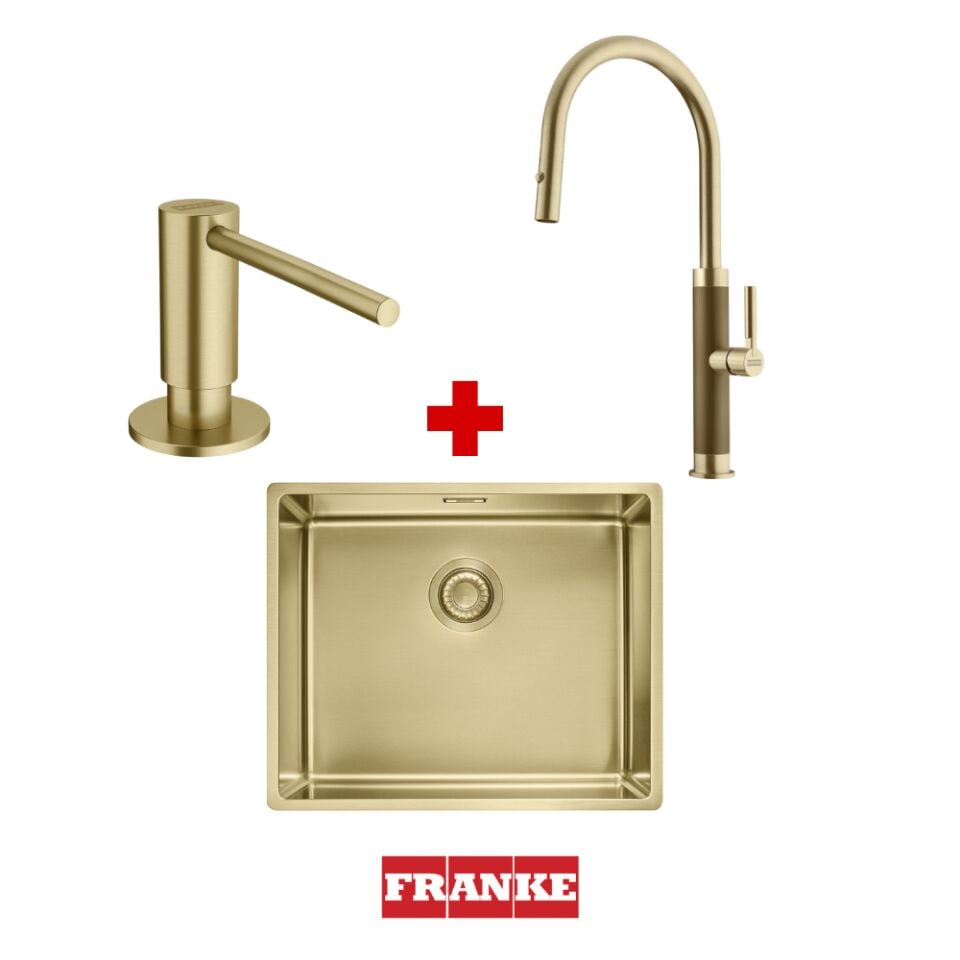 Franke Mythos Masterpiece BXM 210/110-50 Gold Eviye & Masterpiece Gold Armatür & Gold Sabunluk