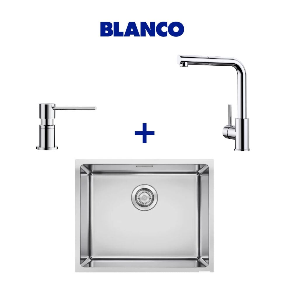 Blanco Quato 500 U Çelik Eviye & Mila Spiralsiz Krom Armatür & Lato Krom Sabunluk