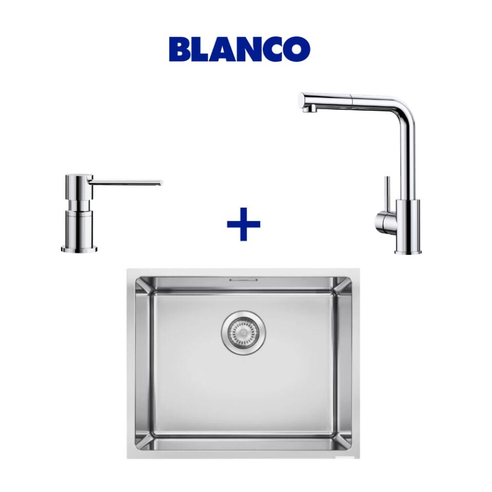 Blanco Quato 500 U Çelik Eviye & Mila Spiralsiz Krom Armatür & Lato Krom Sabunluk