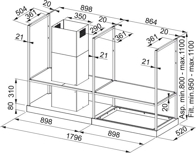 Franke T-Shelf FMY BK MATT F180 Mat Siyah Ada Tipi Davlumbaz