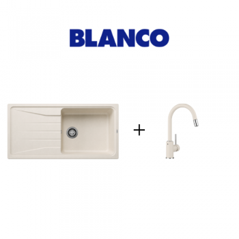 Blanco SONA 6 S XL Tezgah Üstü Soft Beyaz Granit Eviye + Mida S Sprialli Soft Beyaz Armatür
