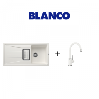 Blanco SONA 6S Tezgah Üstü Bianco Granit Eviye + Mida S Sprialli Bianco Armatür 