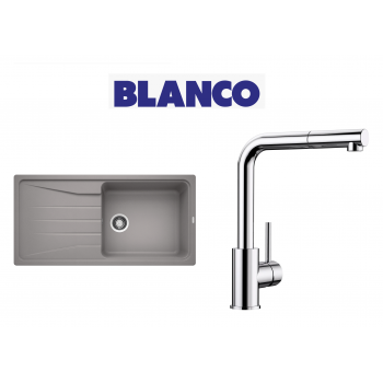 Blanco Sona 6 S XL  Tek Gözlü Tezgah Üstü Alu Metalic Granit Evye + Blanco Mila S Spiralli İnox Çelik Armatur Kampanyası