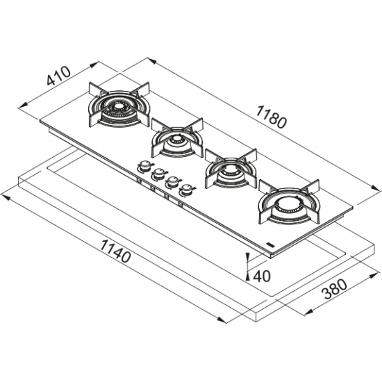 Franke Mythos FHCR 1204 3G TC HE BK C Siyah Ankastre Ocak