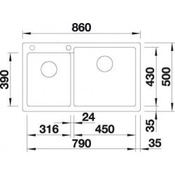 Blanco Pleon  9  Tezgah Üstü 2 Gözlü Damlalıksız Granit Jasmine Evye - 523062