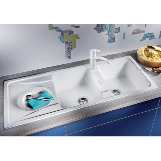 Blanco Sona  8 S Tezgah Üstü 2 Gözlü Her İki Yöne Kullanılabilir Granit Alu Metallic Evye - 519700