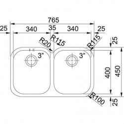 Franke Baccini AMX 120 İnox 2 Gözlü Tezgah Altı Paslanmaz Çelik Evye