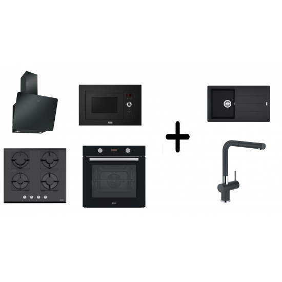 Franke Smart Linear Siyah Cam 60 Cm 6 Lı Ankastre Set