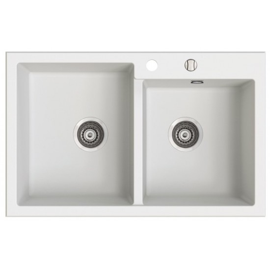 Marmorin Debra 800 Granit Evye 2 Gözlü Damlalıksız Tezgah Üstü Beyaz