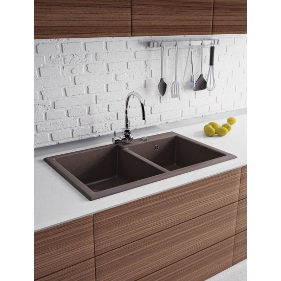 Marmorin Debra 800 Granit Evye 2 Gözlü Damlalıksız Tezgah Üstü Beyaz