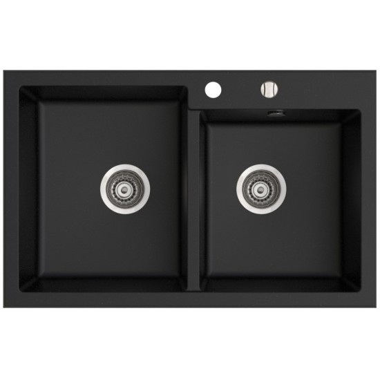 Marmorin Debra 800 Granit Evye 2 Gözlü Damlalıksız Tezgah Üstü Siyah