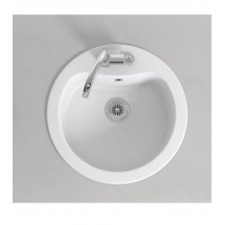 Marmorin Kova 500 Granit Evye 1 Gözlü Damlalıksız Tezgah Üstü Yuvarlak Evye Beyaz