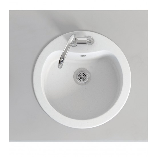 Marmorin Kova 500 Granit Evye 1 Gözlü Damlalıksız Tezgah Üstü Yuvarlak Evye Beyaz