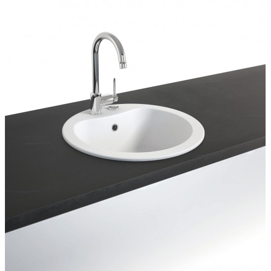 Marmorin Kova 500 Granit Evye 1 Gözlü Damlalıksız Tezgah Üstü Yuvarlak Evye Beyaz